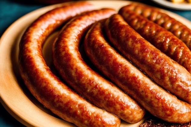 A plate of sausages with the word sausage on it