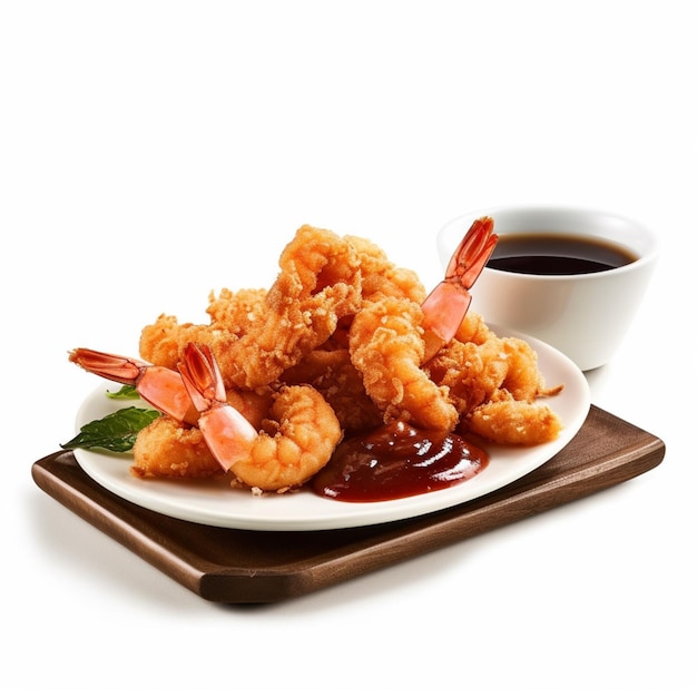 A plate of shrimp with a cup of coffee next to it