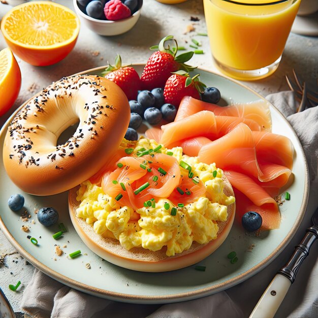 Photo a plate of soft and creamy scrambled eggs with fresh chives