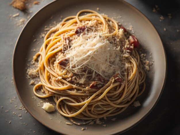 A plate of spaghetti carbonara