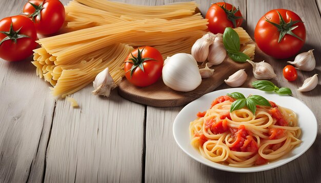 Photo a plate of spaghetti and pasta with a plate of pasta and spaghetti