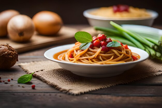 A plate of spaghetti with cranberries and basil