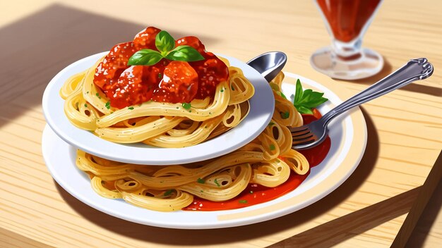 Photo a plate of spaghetti with meat and sauce on it