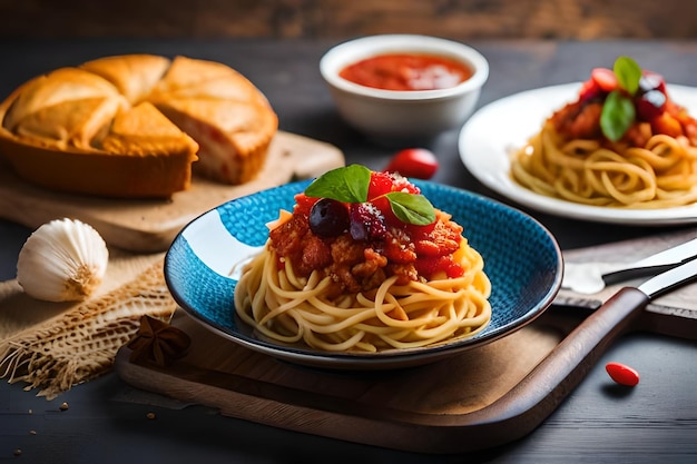 a plate of spaghetti with meat and vegetables on it