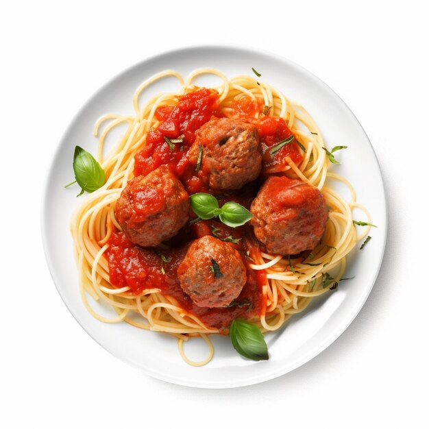 Photo a plate of spaghetti with meatballs and tomato sauce