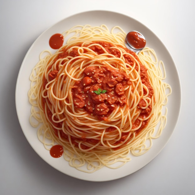 a plate of spaghetti with a red sauce on it