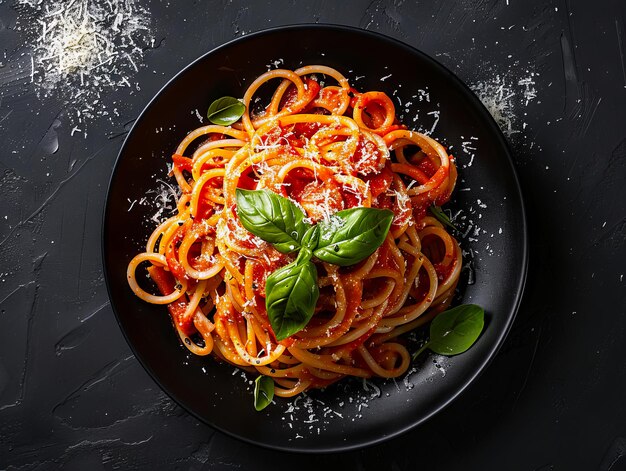 Photo a plate of spaghetti with tomato sauce and basil