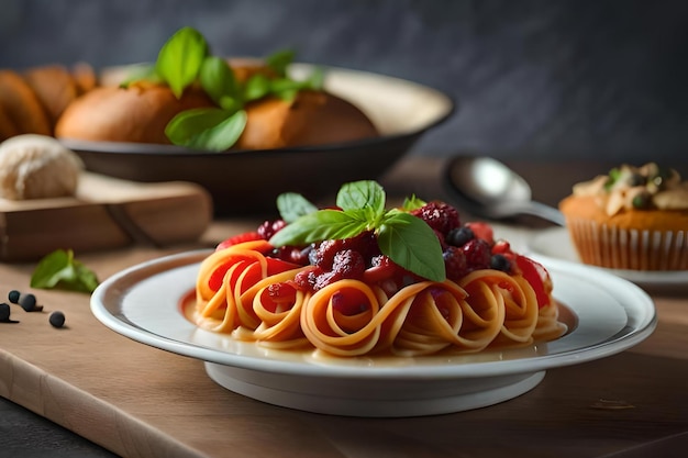 A plate of spaghetti with a tomato sauce on top