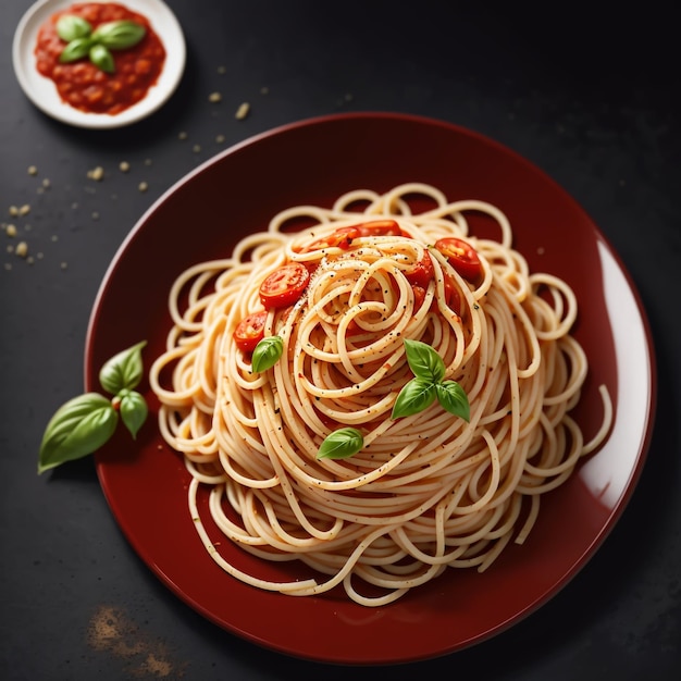 A plate of spaghetti with tomato sauce