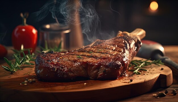 Photo a plate of steaks with a smoke coming out of it