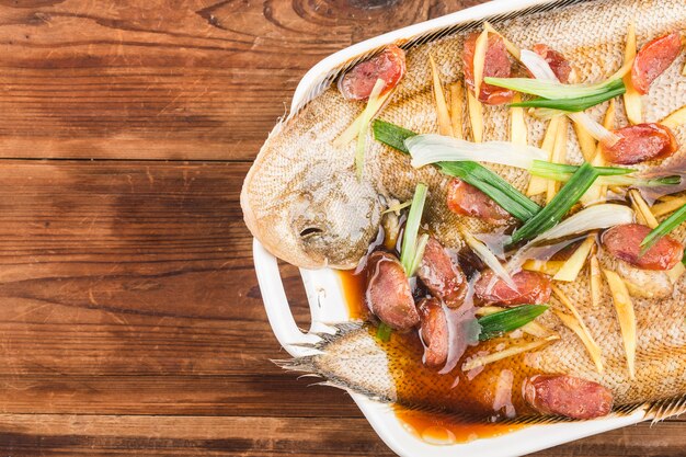 A plate of steamed dragonfish