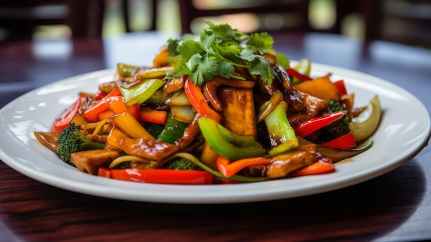 A plate of stirfried vegetables