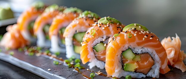 Plate of Sushi With Cucumbers and Sauce