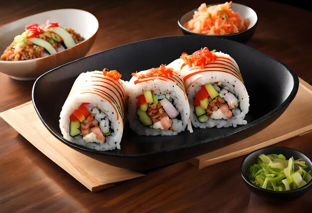 a plate of sushi with different types of sushi on it