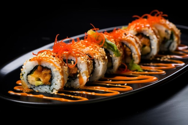 a plate of sushi with different types of vegetables