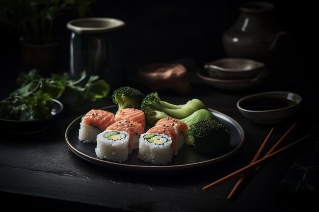 A plate of sushi with salmon on it