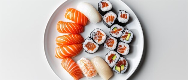 Photo a plate of sushi with sushi on it