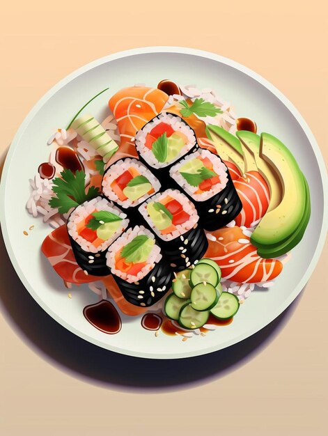 A plate of sushi with sushi on it