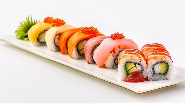 A plate of sushi with a variety of ingredients