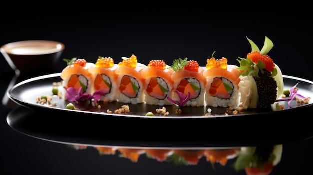 A plate of sushi with a variety of toppings on it ai