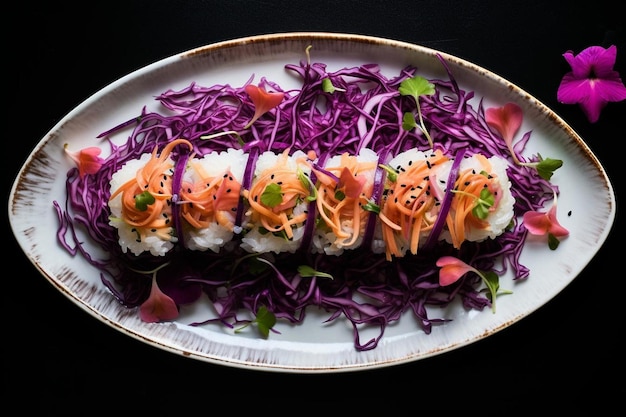 a plate of sushi with the word sushi on it