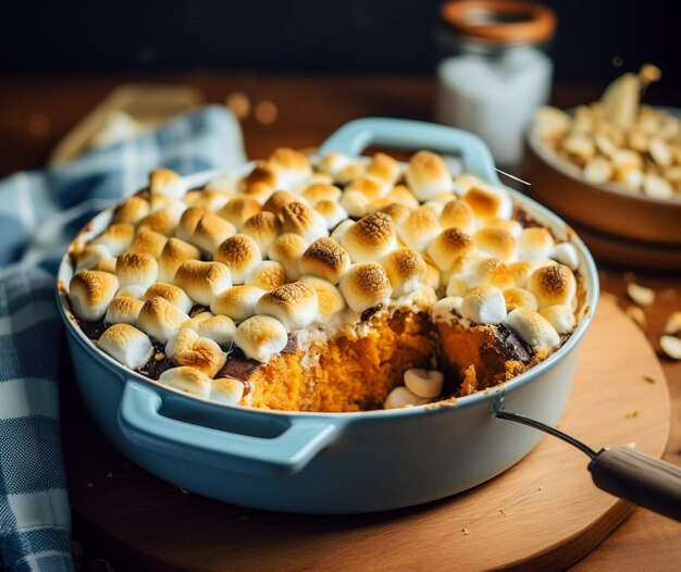 Foto un piatto di casserola di patate dolci con mars tostato