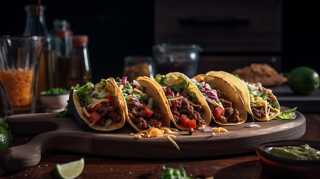 A plate of tacos with beef tacos on it