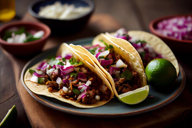 Image of Lime wedge on plate of tacos