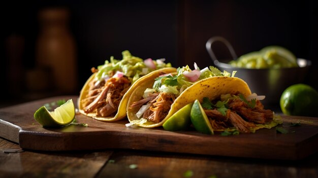 Photo a plate of tacos with a lime wedge on the side