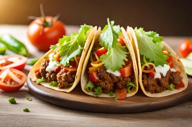 A plate of tacos with tomatoes and lettuce