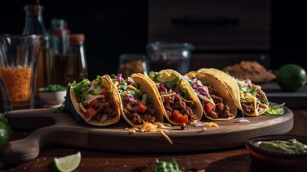 A plate of tacos with a variety of tacos on it