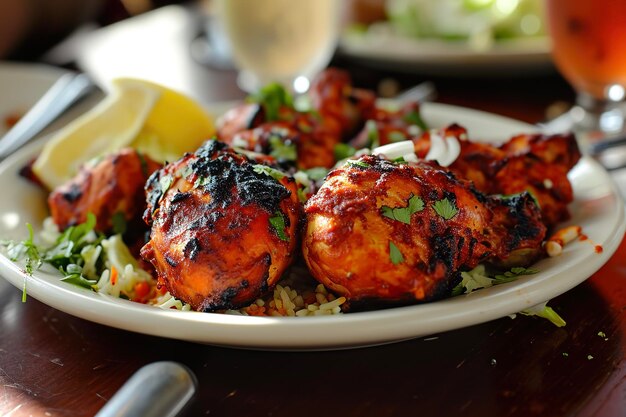 A plate of tandoori chicken a popular Indian dish consisting of roasted chicken prepared