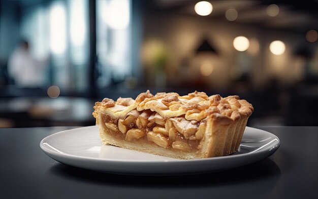 A plate of tasty apple pie on a cafe background professional food photo ai generated