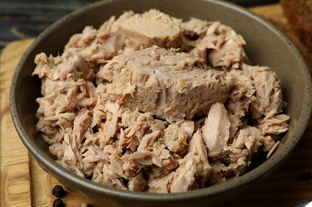 Plate of tasty canned tuna, close up