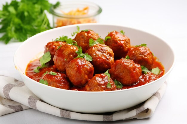 Photo plate of tasty meatballs with tomato sauce generative ai