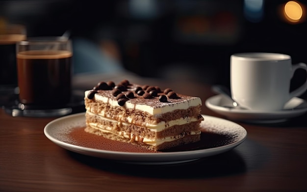 A plate of tasty Tiramisu on a cafe background professional advertising food photo ai generated