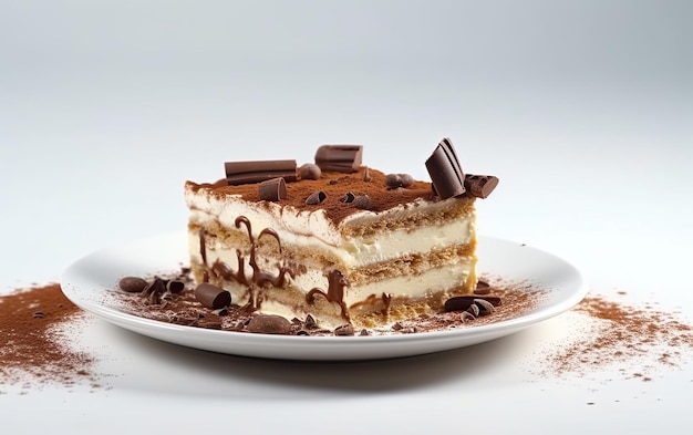 A plate of tasty Tiramisu on a white background professional advertising food photo ai generated