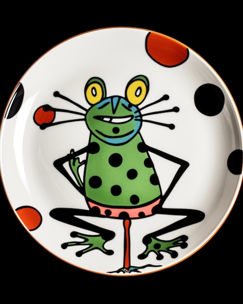 A plate that says " frog " on it