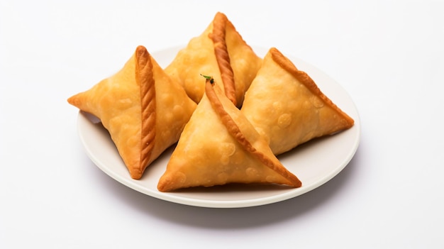 A plate of three samatas on a white table