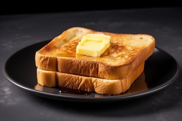 A plate of toast with a butter on top