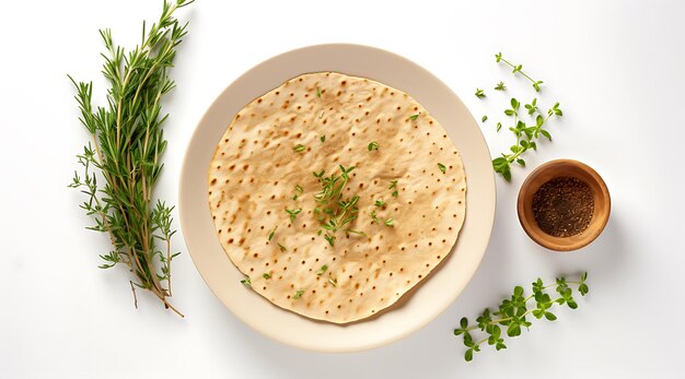 a plate of tortilla with a jar of water and a jar of parsley