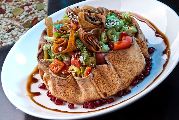 Plate of traditional Arabic salad fatysh.