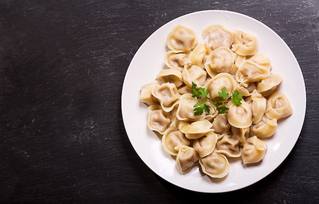 전통적인 러시아 pelmeni 접시