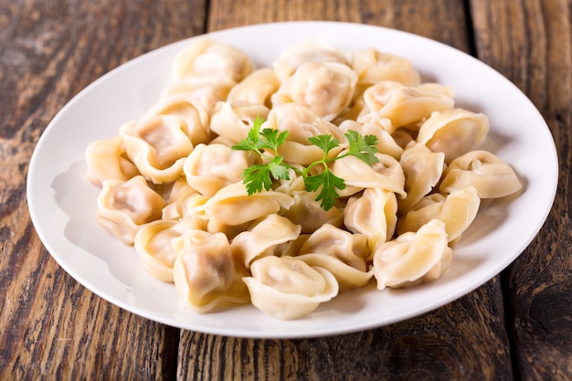 Plate of traditional russian pelmeni