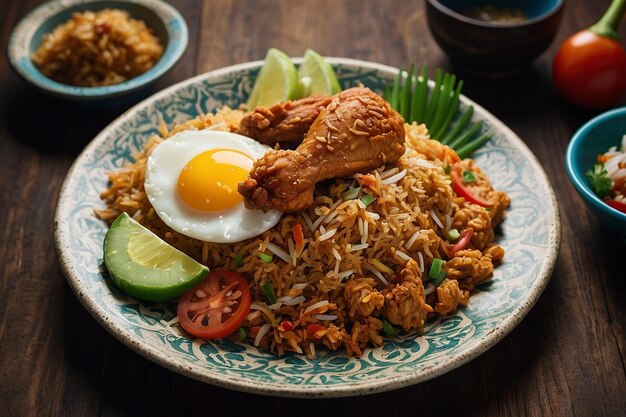 Plate van Nasi Goreng met gebakken kip