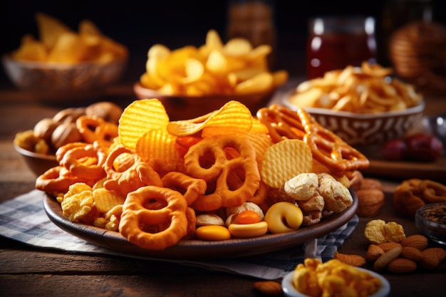 Photo a plate of various snacks on a table perfect for party or snack concept