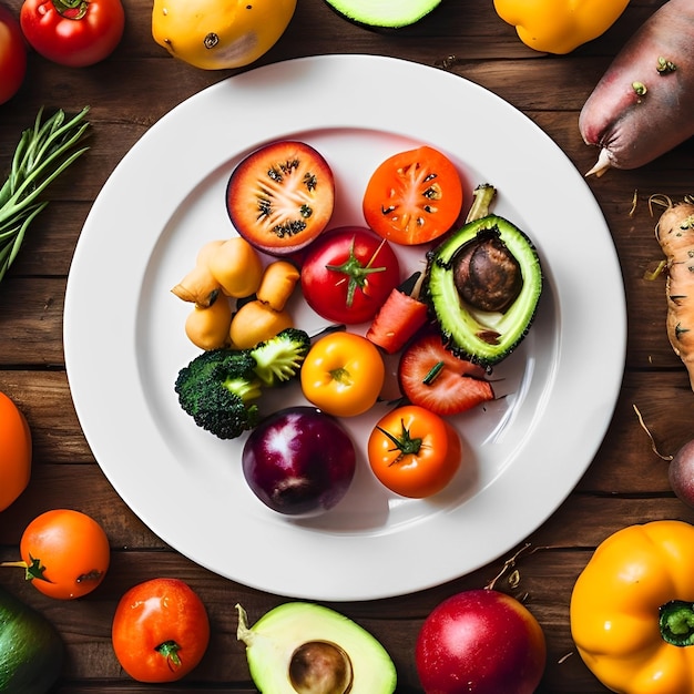 A plate of vegetables with a tomato on it