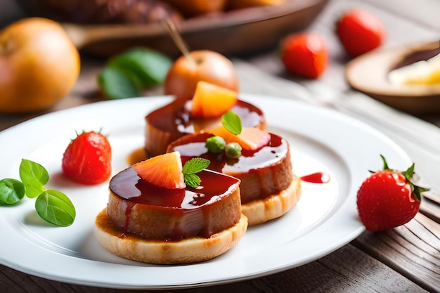 a plate of waffles with fruit on it