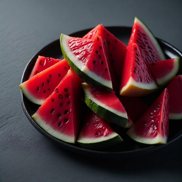 A plate of watermelon slices with the word watermelon on it