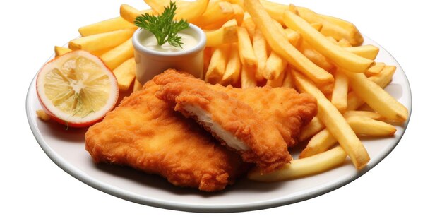 Plate of Weiner Schnitzel and French Fries Isolated on a Transparent Background